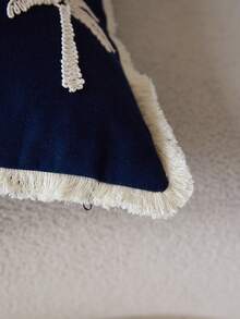 1pc Blue Embroidered Coconut Tree Decorative Throw Pillow Cover, Suitable For Indoor Decor, All Season, Pillow Insert Not Included