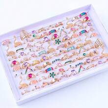 10枚/套 优雅时尚粉色水晶戒指，蝴蝶和心形，浪漫约会，情人节礼物，日常佩戴饰品 - 10個粉彩水鑽尾戒指 - 查看 14