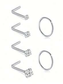 6-12pcs Nose Rings Hoops Studs 20G L Shaped Nose Studs 1.5mm 2mm 2.5mm 4mm Cubic Zirconia Small Silver Gold Hypoallergenic Nose Piercing Jewelry For Women Men