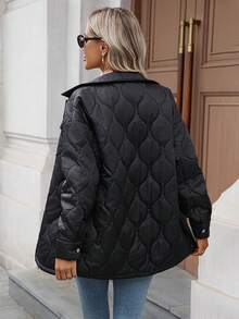 Chaqueta casual de mujer acolchada y cálida con cuello vuelto, botones delanteros y unicolor, con bolsillos de unicolor, botones delanteros y forro térmico para uso diario