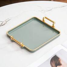 1 pièce Set de plateaux alimentaires à bordure dorée/argentée, en matériau PS, convient pour l'affichage et le stockage du pain, des pâtisseries, des fruits, des collations, des desserts, idéal pour les fêtes et les jours fériés