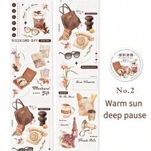 Băng keo PET & giấy góc cổ điển 60mm*2m - Họa tiết đồ nội thất cổ điển và đồ uống cà phê, thích hợp cho nhật ký, album ảnh, đồ thủ công DIY, trang trí sổ kế hoạch, gói quà. Mực PET trắng mờ, họa tiết lặp lại 350mm, thẩm mỹ cổ điển, chống rách. - Nhiều màu - Xem 9