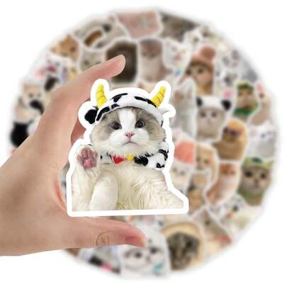 60张可爱猫咪乙烯基贴纸套装 - 防水萌猫贴纸，适用于笔记本电脑、水瓶和DIY装饰