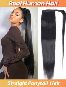 30 英寸马尾接发真人发 90 克 #1B 天然黑色 100% 雷米发质长直马尾辫环绕式接发片女士一体式假发 - SNatural - 查看 2