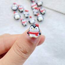 20/30 piezas Figuras miniatura de resina de pingüino con moño de Navidad de dibujos animados, decoración plana 3D de dibujos animados, para manualidades de scrapbooking, arte de uñas, joyería y decoración festiva