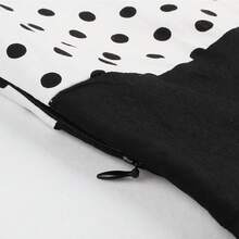 Elegant Heart Neck Polka Dot Short Sleeve A Line Dress For Women Vintage Style Fitted Waist Knee Length Flared Hem - 黑與白 - 查看 9