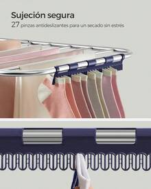 SONGMICS Tendedero de Ropa, con Pinzas para Calcetines, Perchero Metálico para Ropa Sucia, Plegable, Alas Ajustables, Plata y Azul MLLR52BU - Negro - Ver 5