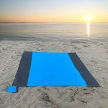 1 Piece Waterproof And Sand-Proof Beach Blanket, Foldable Beach Mat, Picnic Mat With 4 Corner Stakes For Outdoor Camping Travel Vacation Hiking - Blue - View 2