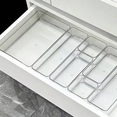 9/6/5/1 pieza Cajas organizadoras de cajón transparentes, cajas de almacenamiento de cosméticos, organizadores divisores de escritorio para maquillaje, útiles de oficina y almacenamiento de artículos varios de verano como regalo organizador para niña