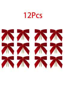 12 piezas Lazos pequeños de terciopelo rojo para Navidad, lazos mini premium con sujetador retorcido para árbol de Navidad, corona, envolver regalos, manualidades, boda, fiesta, decoración de puerta principal, decoración de árbol de Navidad, decoración de corona navideña
