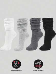 5 Pairs Of Autumn And Winter Women's Mid Length Socks, White, Sports And Casual Socks(No Cardboard)