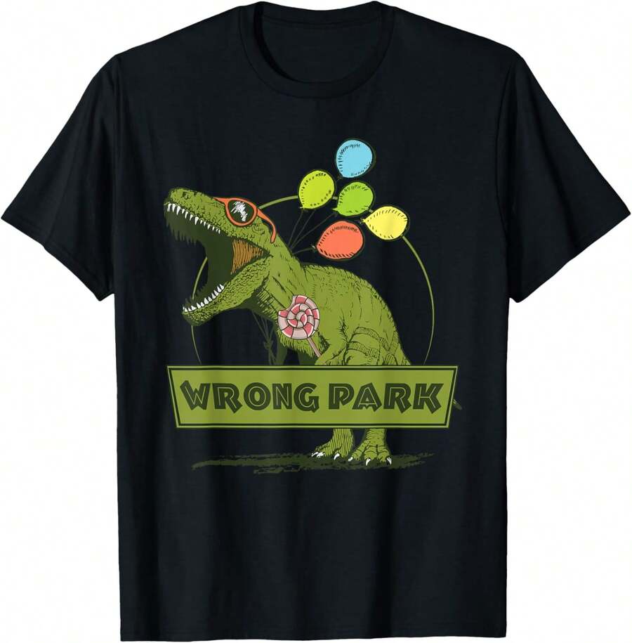 Dinosaur Wrong Park T-Shirt Funny T-Rex T-Shirt - Black - View 1
