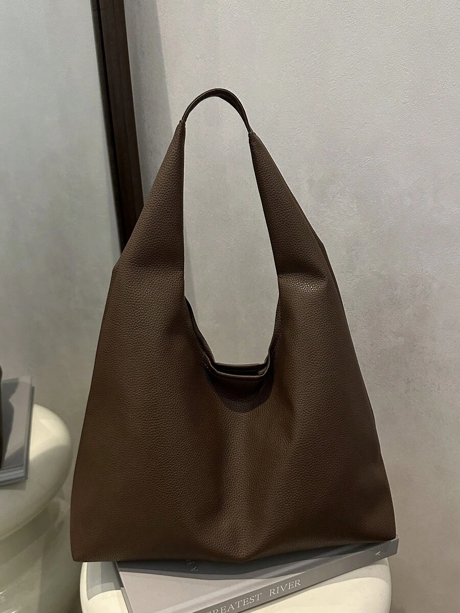 Túi đeo vai thời trang bằng da PU màu trơn dung tích lớn dành cho nữ sử dụng hàng ngày - Cà phê - Xem 1