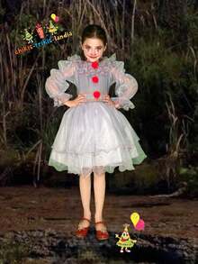 Disfraz para Niña, Eso it Payasa Terror Halloween it para Niña, Conjunto Delux - Gris - Ver 1