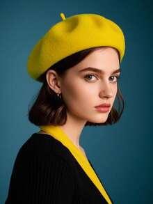 1pc Women Minimalist Candy Colored Wool Beret Hat, Cute Solid Color French Beret, Wool Beret Gift