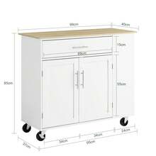 SoBuy Kitchen Island With Worktop, Mobile Kitchen Trolley & Serving Trolley With Drawer, Freestanding Kitchen Island On Wheels For Kitchen, Dining Room & Outdoor, White W99 X H85 X D40 Cm FKW133-WN - White - View 3