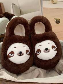 Women's Cute Sloth Design Indoor Slippers, Warm Thick Sole Non-Slip House Slippers For Winter - Chocolate Brown - View 2