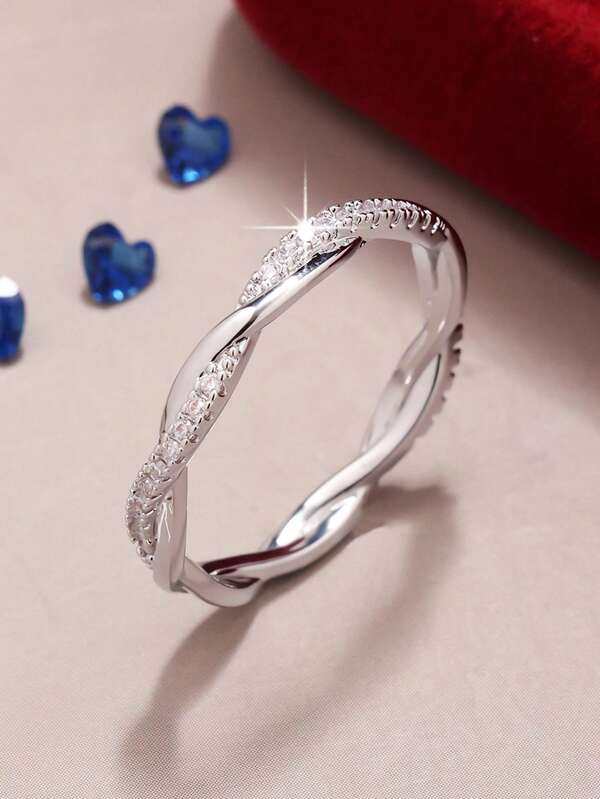 1 قطعة خاتم أنيق مرصع بالزركونيا المكعبة اللامعة، بتصميم ملتف متقاطع، مناسب للرجال والنساء، مثالي للارتداء اليومي والمناسبات الخاصة، هدية رائعة لعيد الحب، عيد الميلاد، عيد الأم، عيد الأب، عيد الميلاد