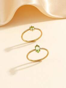 2 pièces Ensemble de bagues rondes en diamant style minimaliste en acier inoxydable doré pour femmes, convient pour un port quotidien ou en cadeau - Or jaune - Voir 7