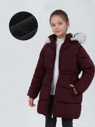 SOLOCOTE Tween Girls' Long Zip Front Hooded Padded Padded Coat, Casual Christmas Party Winter Parka, Thick