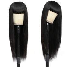 Straight Human Hair Wigs With Bangs For Women Wear And Go Glueless Machine Made Wigs For Beginners Brazilian Virgin Human Hair Middle Part Natural Color 24-40 Inch - Natural Black - 查看 3
