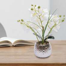 24 Stems Of White Silk Orchids, EXTRA REALISTIC With Ceramic Pot (30cm Height), Easy-Care Artificial Flowers For Windowsills/Living Rooms/Offices, Frost- And UV-Resistant - 白色 - 查看 4