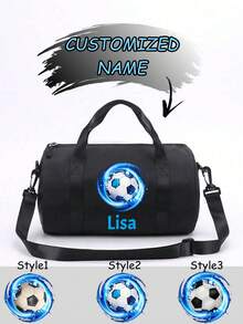 Customizable Back To School Mini Personalized Sports Bag, You Can Add Name, Text Or Pattern. It Features A Football Theme Design, Perfect For Various Sports And Daily Use, Such As Outings, Workouts, Travel, Shopping And Beach Activities. An Ideal Gift For Any Occasion, Especially Christmas! Personalized Customization Service Provided. - Black - View 3