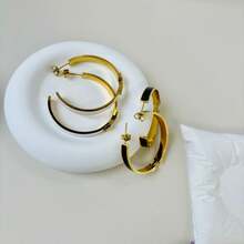 1 pereche cercei din oțel inoxidabil cu picurare de ulei cu litere, bijuterii minimaliste pentru purtare zilnică pentru femei - Cercei mari H - Vizualizare 2