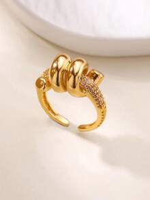 Zirconia Owl Shape Rings For Women Gold Color Geometric Owl Adjustable Finger Rings Wedding Couple Luxury Jewelry Gifts Valentine's Day Gift - Yellow Gold - View 5