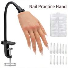 Veikmv Nail Silicone Practice Hand For Acrylic Nails Training Fake Hand Nail Art Practice Tools Hand Tattooed Nail Jewelry Showcase Supplies Manicure Beginners Suits - 杏色 - 查看 1