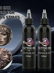yikexuanli 1/2 Bottle Premium Black Tattoo Ink | Intense Black/Super Black, Deep Color, Suitable For Outlining, Shading And Blending, Long-Lasting And Durable