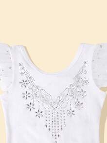 Bộ đồ liền thân múa ba lê cho bé gái có chân váy tutu lưới, váy liền thân múa ba lê thể dục dụng cụ tay ngắn cho trẻ em - trắng - Xem 3