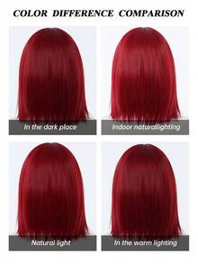 12英寸短款红色假发，带刘海，合成纤维材质 - 色彩鲜艳，自然逼真的波波头假发，适合女性，可调节发网，易于造型，完美适用于派对/日常佩戴/角色扮演，圣诞节礼物佳选 - 紅色 - 查看 6