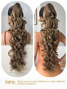 32英寸长波浪卷马尾假发，合成耐热爪式卷曲波浪马尾假发，适合女性，金色带棕色 - 彩色 - 查看 12