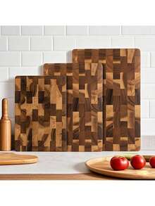 1pc/3pcs Acacia Wood Cutting Board, Wooden Chopping Board, Double-Sided Multi-Size Rectangular Wooden Tray Cutting Board For Kitchen - Acacia - View 2