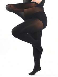 1 Pair Plus Size Women's 20D Solid Color Pantyhose - Black - View 7