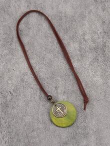 1 pieza Collar colgante de madera redondo hueco de estilo bohemio vintage, elegante collar para hombres y mujeres, cordón de terciopelo marrón con cuentas, regalo para madre, novia, novio, festividades