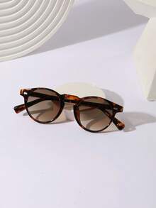 1副复古铆钉小框圆形书呆子眼镜，适合学院风、复古中性风、时尚街拍、度假、日常通勤，聚碳酸酯镜片，时尚眼镜（含眼镜带） - 漸層 - 查看 6