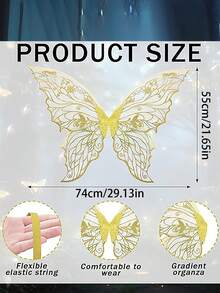 1 pieza Alas de hada de fiesta, accesorios de disfraz de alas de mariposa brillante para mujer para carnaval, fiesta, boda y cumpleaños, alas de mariposa dorada deslumbrante