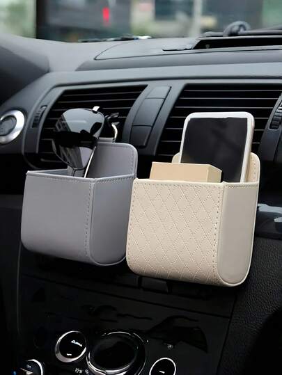1pc Car Air Outlet Storage Bag, Car Storage Box Storage Bag, Car Phone Hanging Bag, Car Storage Box Supplies,Case Organizer Holder Pounch Box For Cellphone,Car Vent Storage Bag,Car Seat Back Air Vent Tidy Storage Bag,Portable Storage Box, With Hook Storage Box,PU Leather Automotive Dashboard Organizer Pocket With Hook