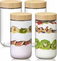 U Chef Frascos de Vidrio con Tapa, Set de 4 Frascos Herméticos de Vidrio para Alimentos, Recipientes de Avena con Tapas de Bambú, Frascos con Tapa De Bambú para Cocina y Despensa (10 Onzas) - 24 onzas - Ver 13