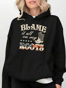 Blanc Boots A Patriotic Western Style Womens Hoodies Black Grey Red - Black - View 1