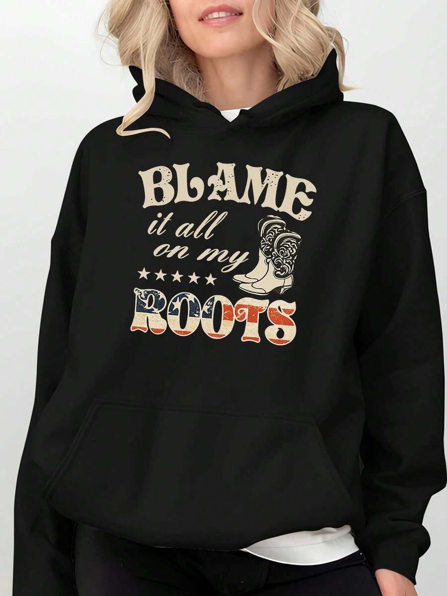 Blanc Boots A Patriotic Western Style Womens Hoodies Black Grey Red - Black - View 1
