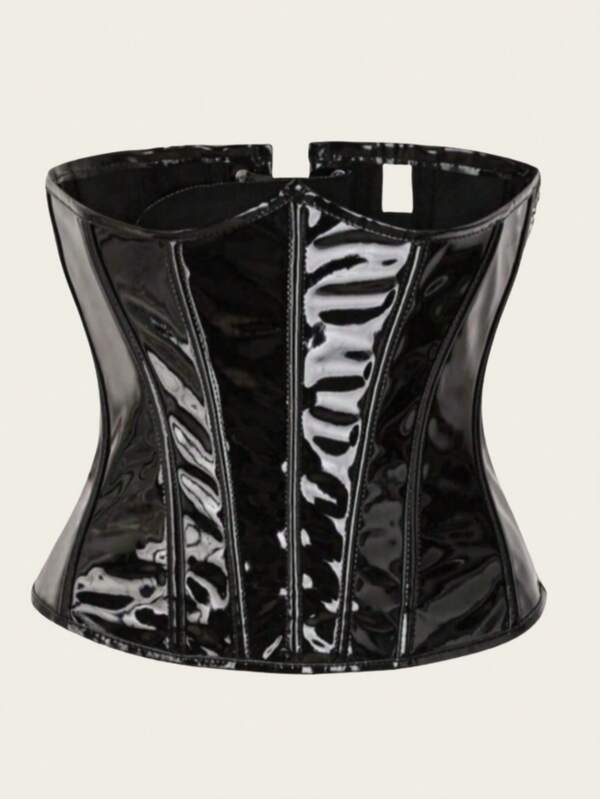 1 szt. damski błyszczący gorset z PU, krótki zamek błyskawiczny z boku, sznurowany pas modelujący talię, odpowiedni na Halloween, kostium na imprezę halloweenową
