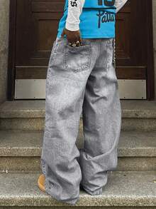 Men's Retro Loose Fit Casual Jeans, Versatile For All Seasons - Grey - View 3