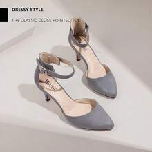 Women's IN3 D'Orsay Pumps Low Kitten Heels For Women Dress Shoes Pointed Closed Toe Wedding Bride Ankle Strap Dressy Silver Black Nude White Gold Heels For Women-2025 - 深灰色絨面革 - 查看 10