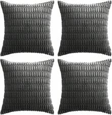 4 fundas de cojín decorativas, 45 x 45 cm funda de cojín de pana para sofá,Funda de almohada a rayas de estilo bohemio de pana suave para sofá, cama, decoración del hogar de granja - Gris Oscuro - Ver 2