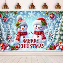 1 pieza Pancarta de fondo navideño con muñeco de nieve, mundo invernal con bastón de caramelo, telón de fondo para fiesta navideña, para interior/exterior