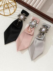 1pc Elegant Style Satin Ribbon Rhinestone Palace Badge Women Brooch, Luxury Jewelry Brooch Suitable For Daily Wear, Wedding/Party Gift