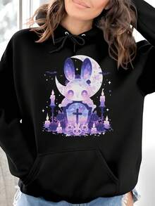 Kawaii Gothic Bunny Baby Tee, Pastel Goth Rabbit Graveyard Crop Top, Creepy Cute & Spooky Harajuku Aesthetic, Grunge Witchy Gift For Women